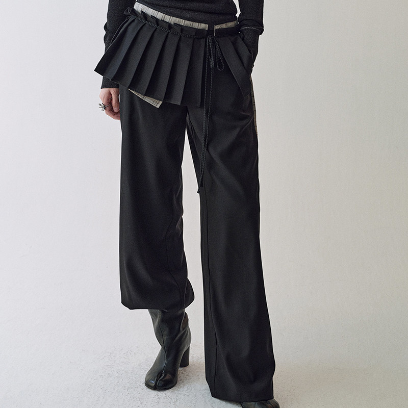 创世纪元【褶裥序章】2025早秋绑带压褶屁帘裤拼接休闲阔腿西裤女,淘宝优惠券,粉丝福利购,淘宝优惠卷