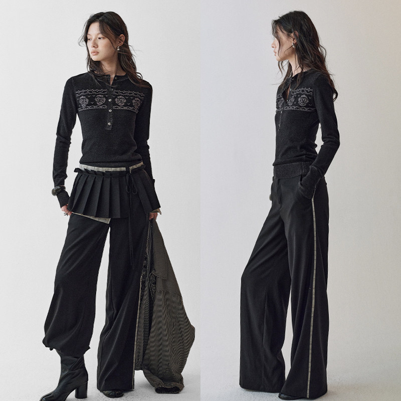 创世纪元【褶裥序章】2025早秋绑带压褶屁帘裤拼接休闲阔腿西裤女,淘宝优惠券,粉丝福利购,淘宝优惠卷