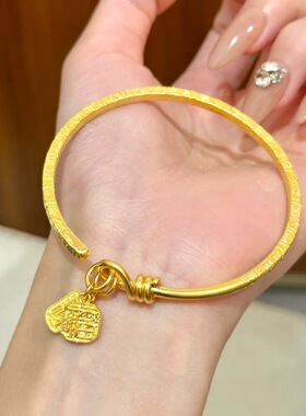 古法沙金铃铛如意吉言手镯新中式开口可调节时尚简约百搭镯子女
