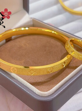 金店同款古法沙金CNC老钱风四叶草老花素圈手镯戒指女送礼批发