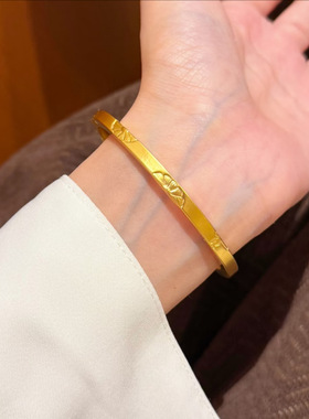 金店同款沙金小雏菊开口手镯女实心古法沙金小众轻奢精致百搭手饰