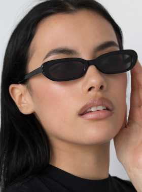 欧美复古时髦椭圆形小框太阳眼镜男女圆脸显瘦嘻哈朋克风猫眼墨镜