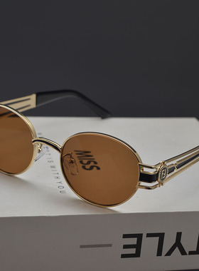 欧美复古金属朋克风椭圆形太阳镜