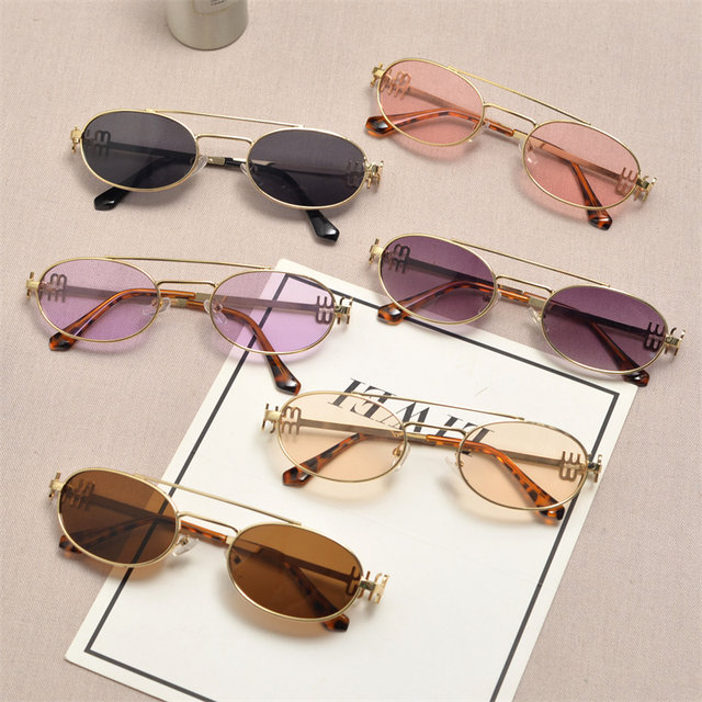 Anti-UV oval punk men's and women's double bridge sunglasses