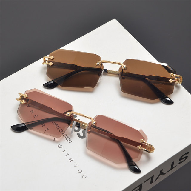 UV proof rectangular retro frameless sunglasses for men and women