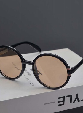欧美复古圆形大框茶色太阳眼镜潮
