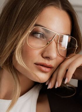 欧美复古飞行员式单梁大框字母太阳眼镜女圆脸显瘦蛤蟆镜朋克墨镜