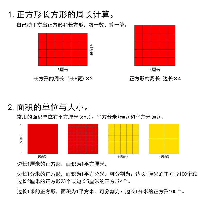 面积与周长测量器小正方形磁性片小方片边长1厘米cm分米1m平方厘米1米关系方块小学三年级下册学生用教具学具 - 图2