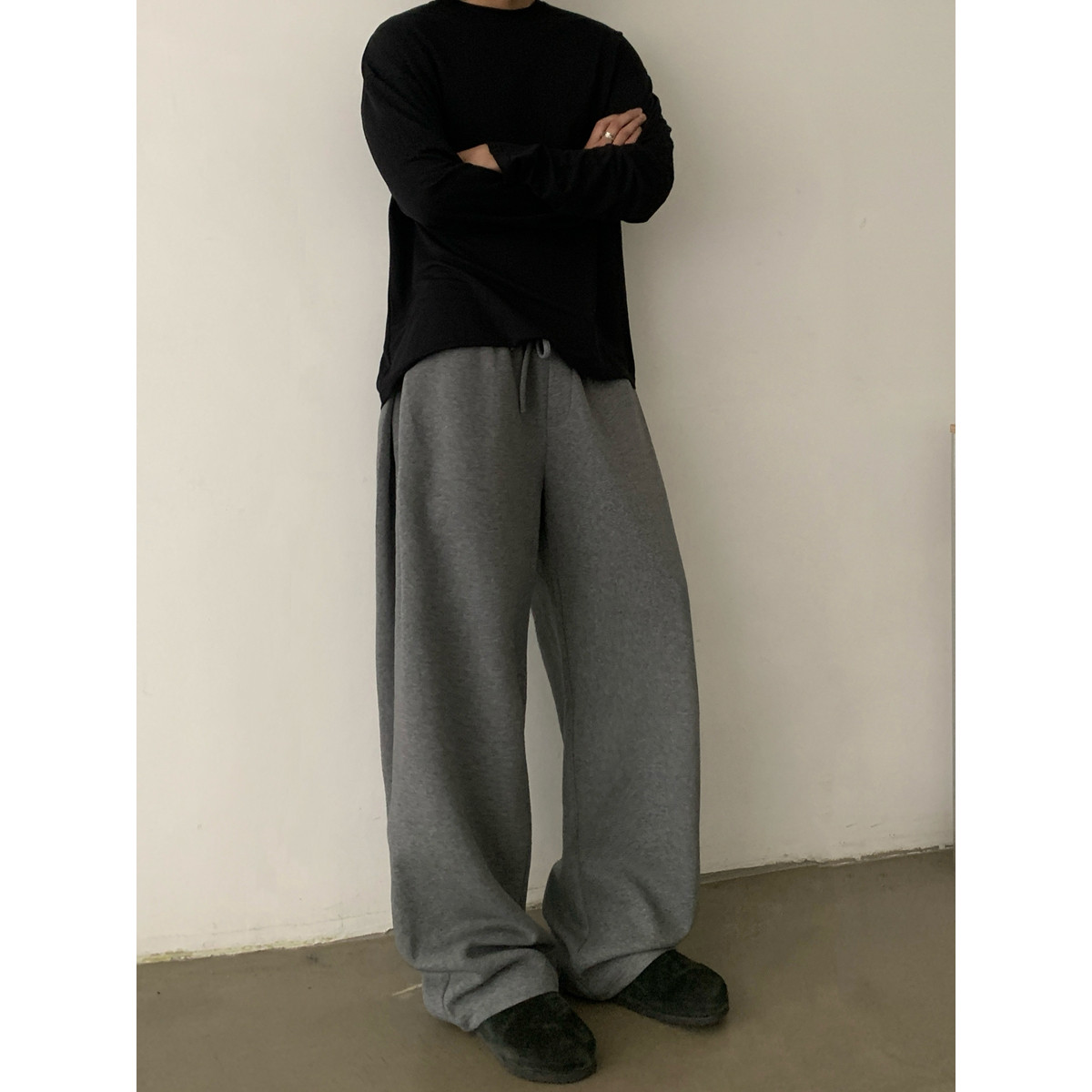 INKNOTS简约复古运动休闲加绒弯刀卫裤男女美式慵懒松弛感阔腿裤,淘宝优惠券,粉丝福利购,淘宝优惠卷