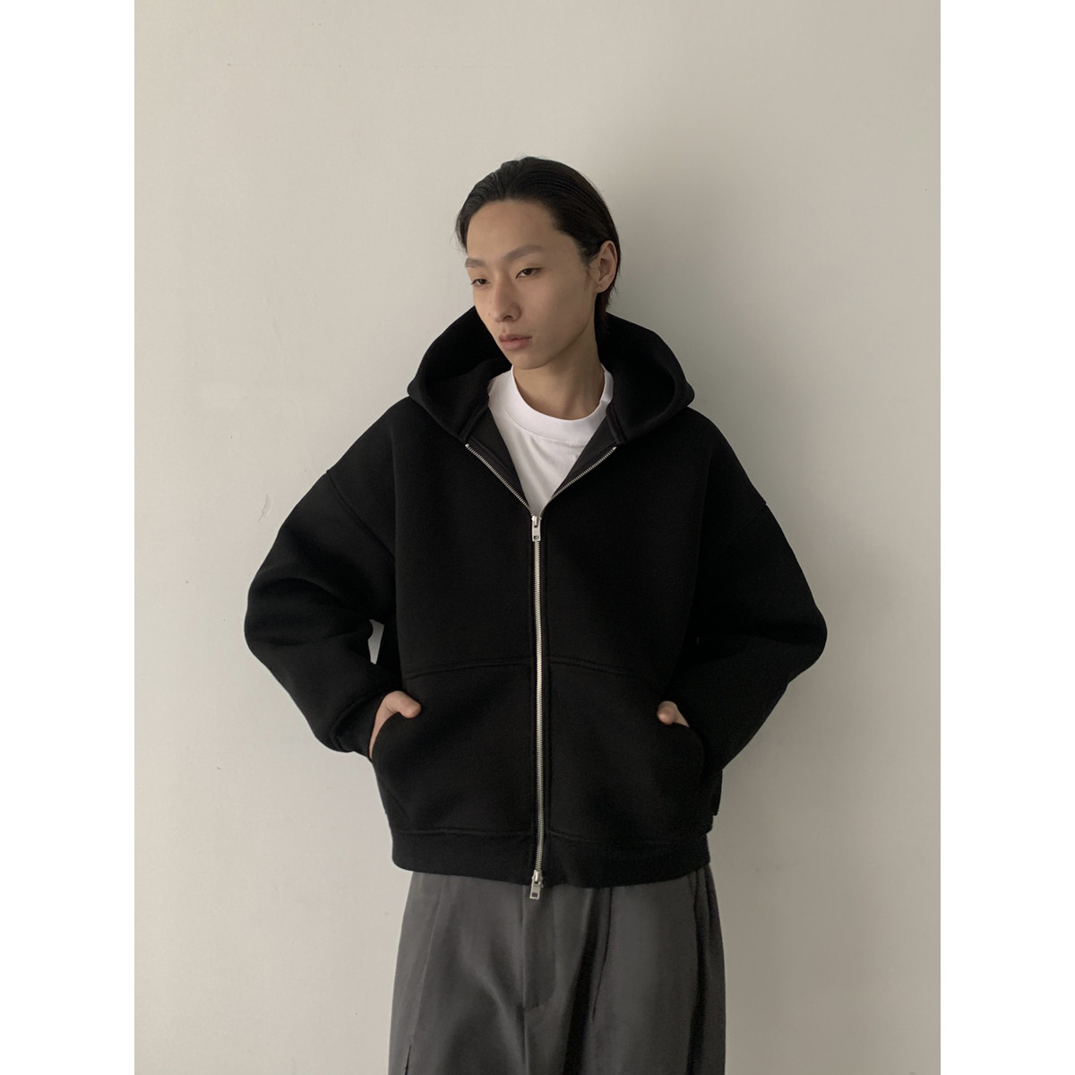 INKNOTS简约高级感廓形空气层连帽卫衣男女boxy短宽拉链外套潮牌,淘宝优惠券,粉丝福利购,淘宝优惠卷