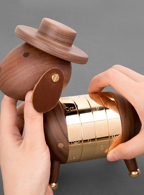 小狗日历摆件创意胡桃木质礼物