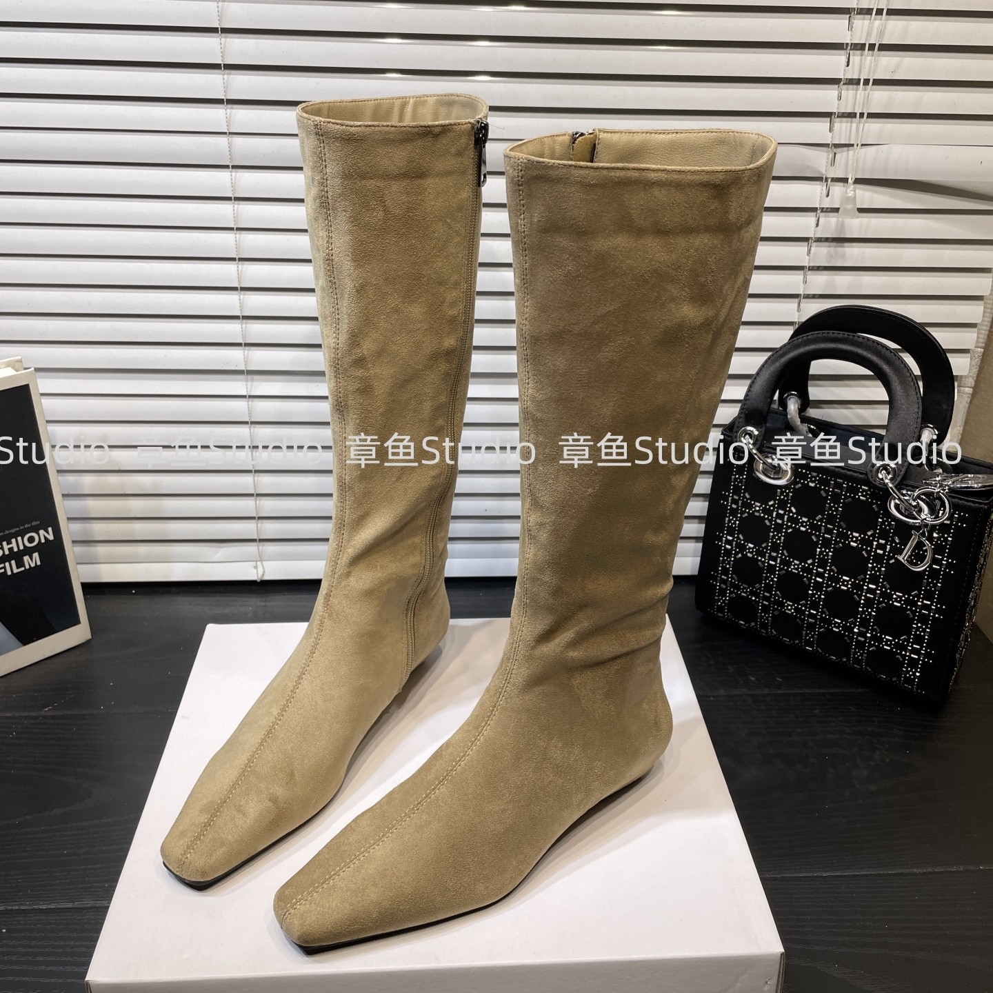 方头侧拉链绒面长靴女不过膝2025新款秋冬季女靴高筒靴低跟长筒靴,淘宝优惠券,粉丝福利购,淘宝优惠卷