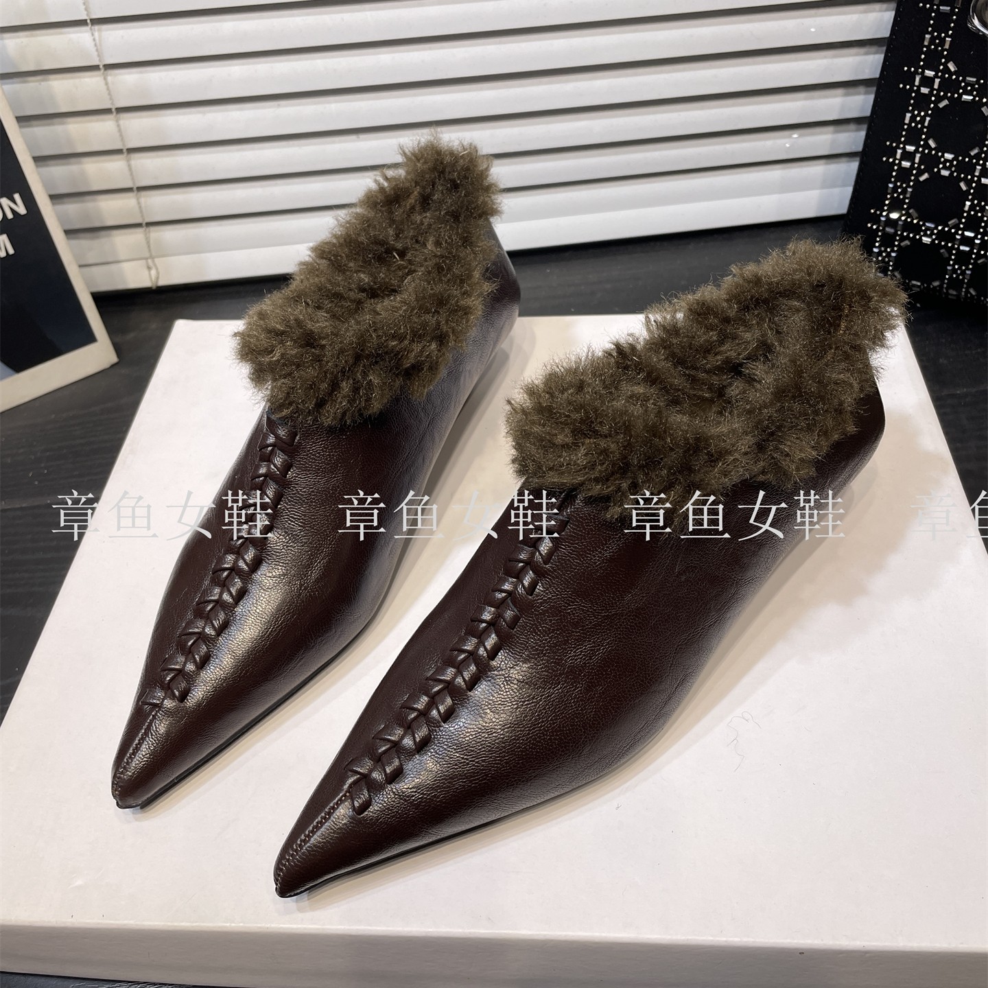 法式秋冬复古手工编织加绒深口尖头单鞋女时尚显瘦保暖气质毛毛鞋,淘宝优惠券,粉丝福利购,淘宝优惠卷