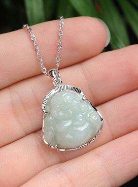 925银项链爱心锁骨链翡翠佛钱袋