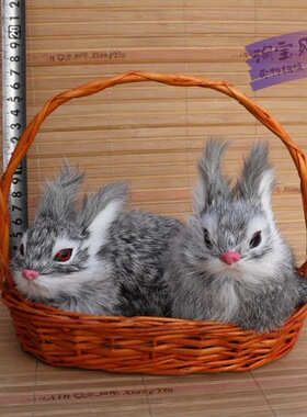 仿真筐兔摆件皮毛工艺品