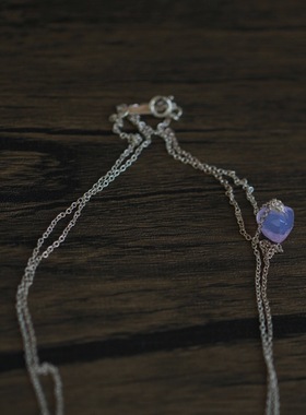 *小夏日*暗恋*温柔薰衣草石英石粽子水滴925纯银双层项链毛衣链女