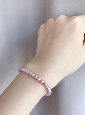 典雅风紫粉色花扣淡水珍珠手链