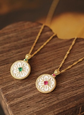 复古轻奢滴釉吊坠纯银镀金锁骨链