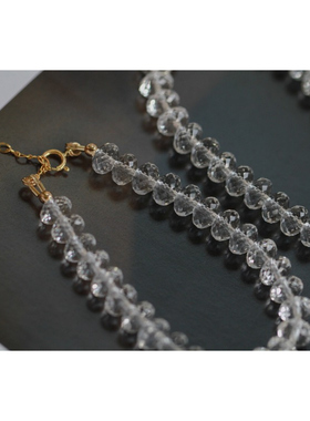 钻石般闪耀*天然全净体白水晶切面胖算盘珠14K包金手链原创手串女