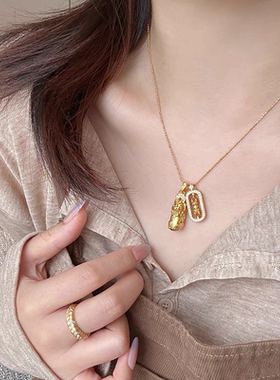 韦雪同款沙金色貔貅金刚杵项链