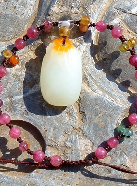 羊脂白玉籽料碧玺珠手链