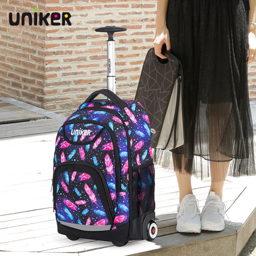 uniker静音轮拉杆双肩书包女孩小学生男初中时尚旅行休闲行李背包 - 图0