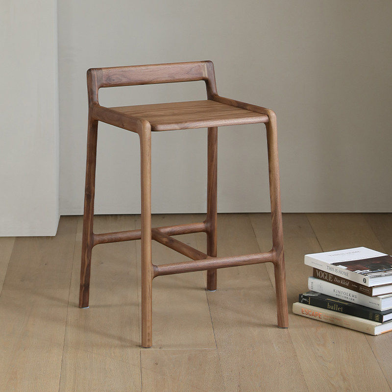 北美黑胡桃木吧台椅家用设计师实木吧凳新中式高脚凳高凳餐凳板凳,淘宝优惠券,粉丝福利购,淘宝优惠卷