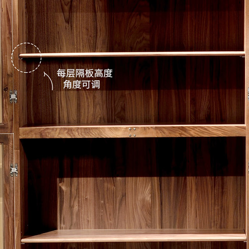 意式书橱书房置物柜子北美黑胡桃木书柜书架客厅实木玻璃门储物柜 - 图3