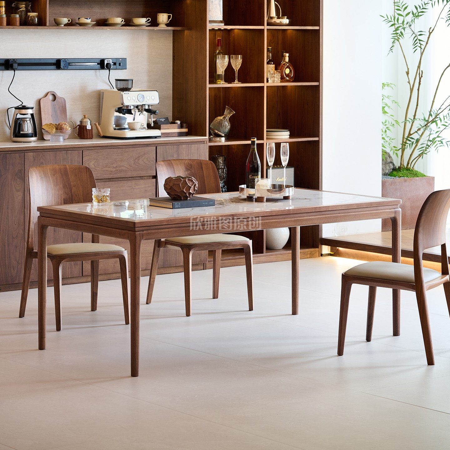 北美黑胡桃木餐桌2025新款家用高端实木岩板饭桌高级感餐桌椅组合,淘宝优惠券,粉丝福利购,淘宝优惠卷