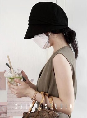 春夏轻薄  防晒渔夫帽女可折叠防紫外线太阳帽防晒帽遮阳棉麻帽子
