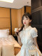 Creamy Sweet Fortune Xiao Qianjin Original relief small dress female retro waist A -line skirt