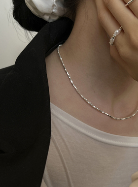 纯银方块素圈叠戴高级感碎银项链