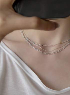 夏日彩色圆珠极细纯银锁骨链叠带