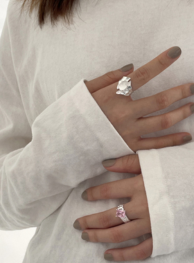 个性冰块宝石戒指925银设计感