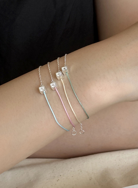 S925纯银精致小方钻彩色半绳手链