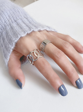 日韩s925纯银戒指女阶梯镂空简约