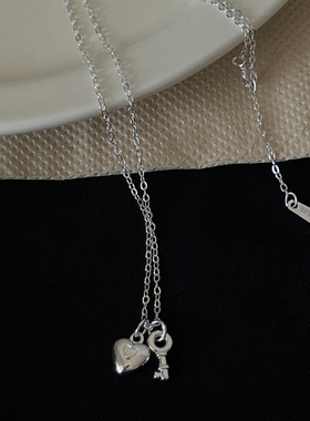 纯银爱心钥匙吊坠超细锁骨链日常