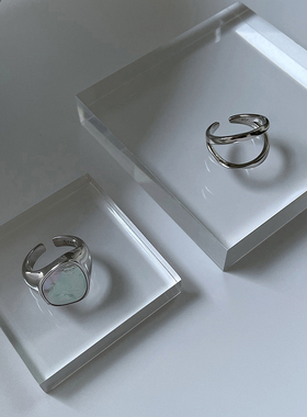 双层线条贝壳戒指纯银时尚个性