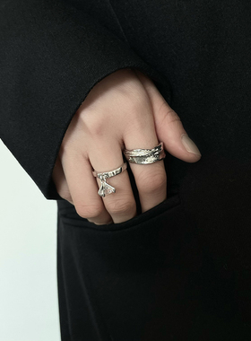 重工异形纹理S925纯银设计感戒指