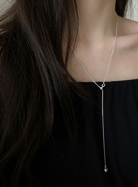 纯银可调节爱心流苏抽拉式锁骨链