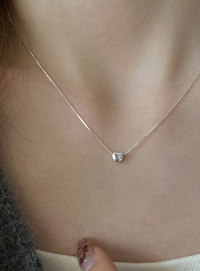 超细小众锁骨盒子链爱心纯银项链