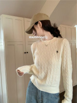 Autumn Winter 2023 New Korean Faculty Twist Round Collar LAZY SWEATER HIGH Embroidery Long sleeves Knitted Cardigan Blouse Blouse