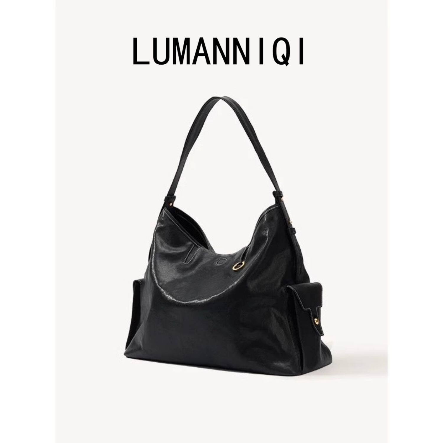 【蒋奇明同款】LUMANNIQI旅行hobo包大容量斜挎麂皮植鞣皮电脑包 - 图1