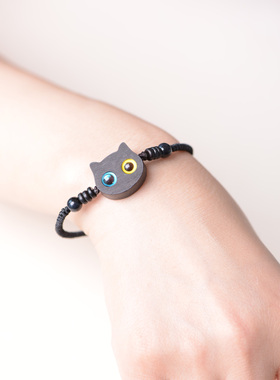 男女黑檀木日韩手工编织手链刻字