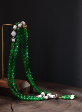 绿玉髓手串水晶108颗念珠情侣项链多圈绿玛瑙男女小众佛珠民族风