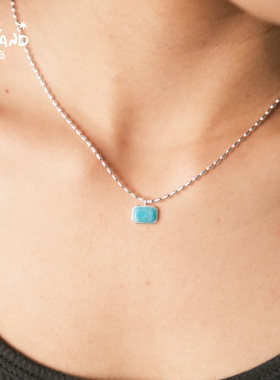 野矿岛绿松小方块设计吊坠女