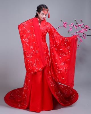 高档古装汉服仙女贵妃唐朝皇后拖尾演出服女装中式新娘婚服