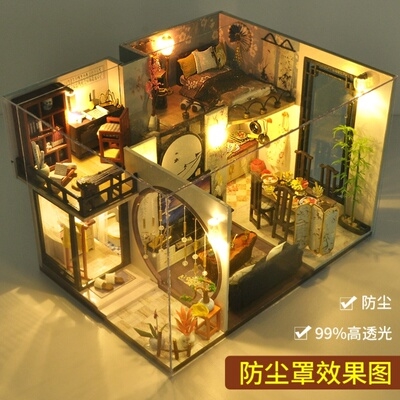 diy小房子制作木屋庭院中建筑模型国风玩具别墅小屋子古风手工小