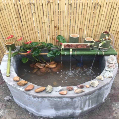 小型流水鱼缸摆件花盆家用水循环竹筒竹节式开业水流石头花园禅意 - 图3