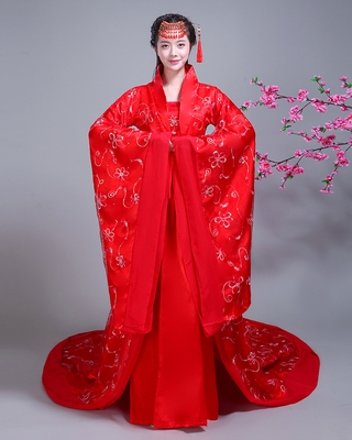 高档古装汉服仙女贵妃唐朝皇后拖尾演出服女装中式新娘婚服